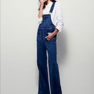 Free People Denim Flared Overalls